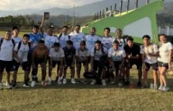 Jugadores de la filial de ADT celebrando la victoria en Kimbiri